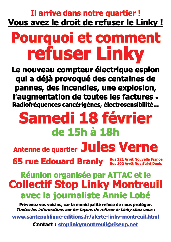 Affiche couleur Refus Linky Montreuil réunion 18 février 2017