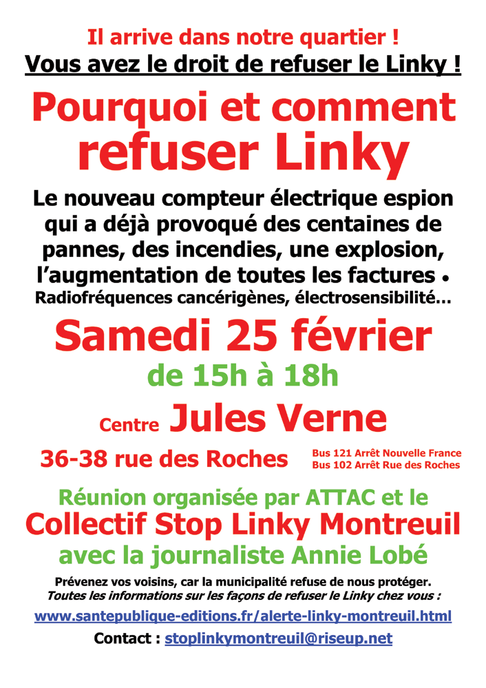 Affiche couleur Refus Linky Montreuil réunion 25 février 2017