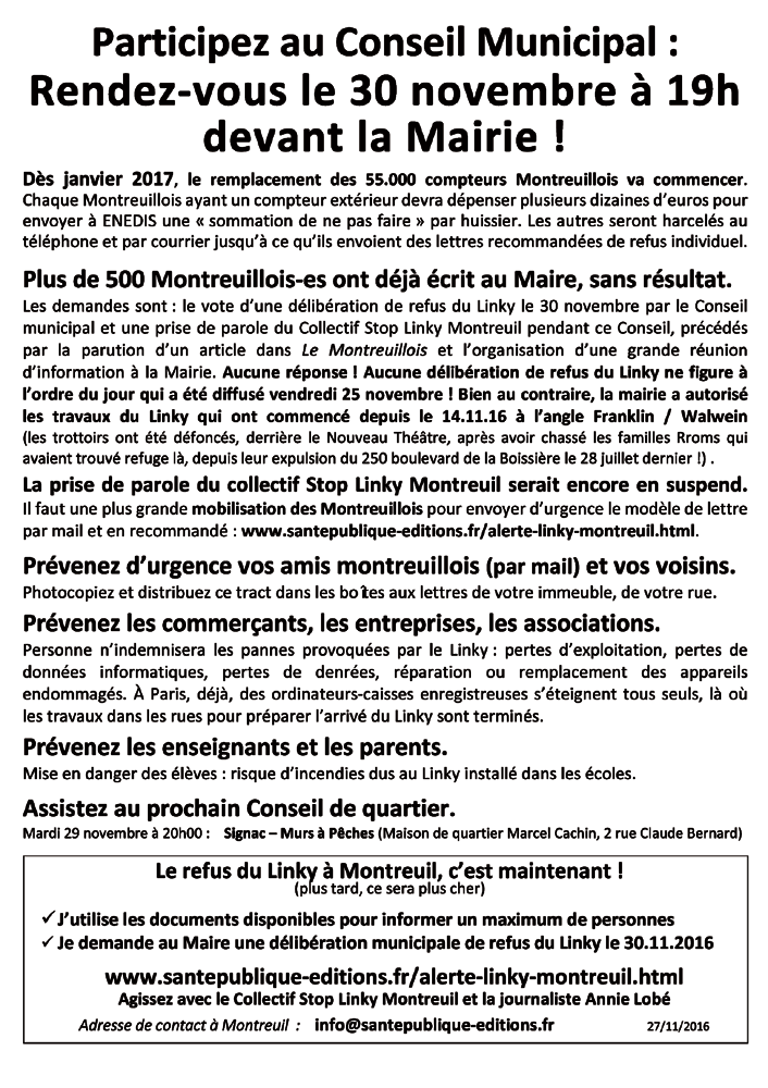 participez au conseil municipal le 30 novembre 2016