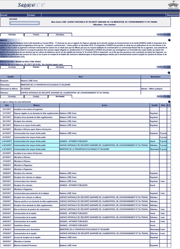 Copie d'cran Conseil d'Etat 23 novembre 2017 Recours contre ANSES