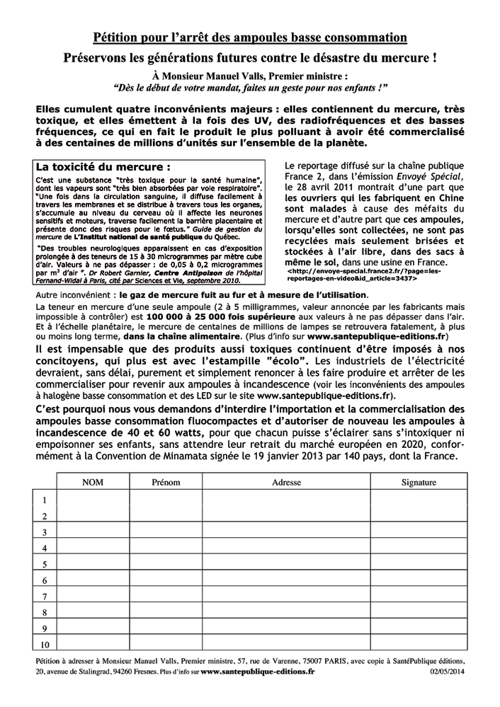 Imprimez, signez et faite signez la pétition pour le retour des ampoules à incandescence (document PDF)